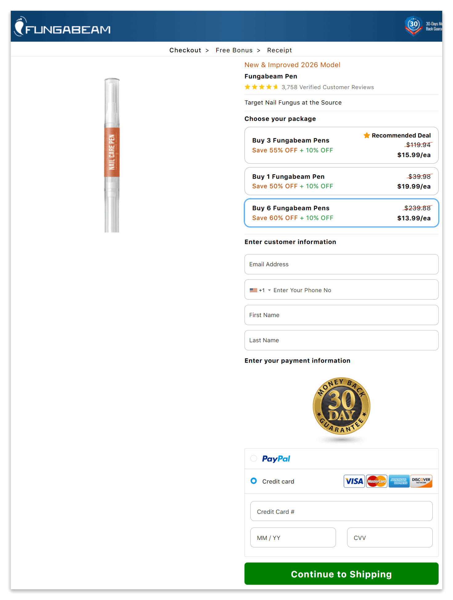 Fungabeam Pen secure checkout page